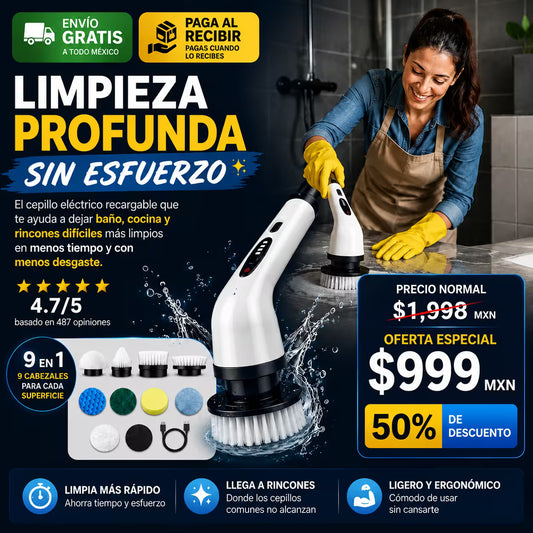 Cepillo Eléctrico Recargable 9 en 1 para Limpieza Profunda