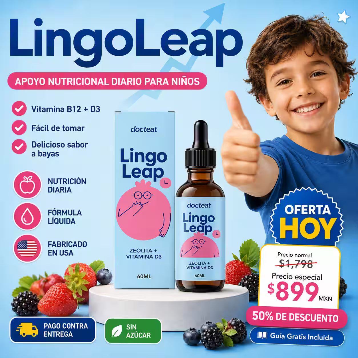 Lingo Leap – Gotas Multivitamínicas para Niños B12 + D3