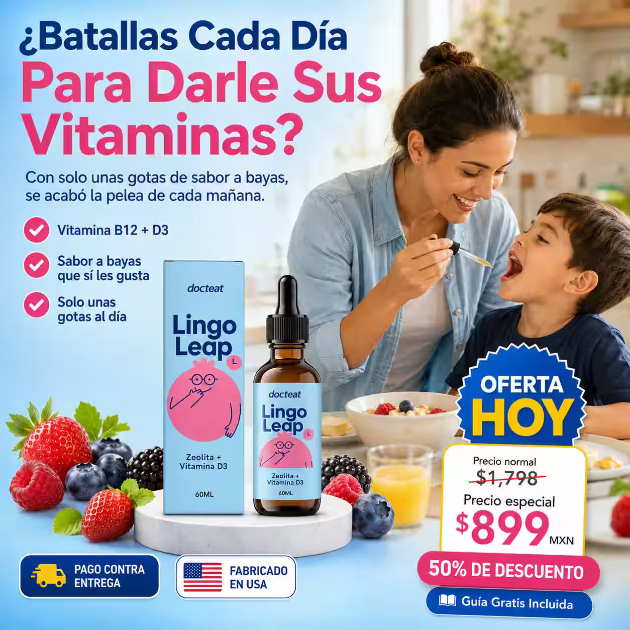 Lingo Leap – Gotas Multivitamínicas para Niños B12 + D3