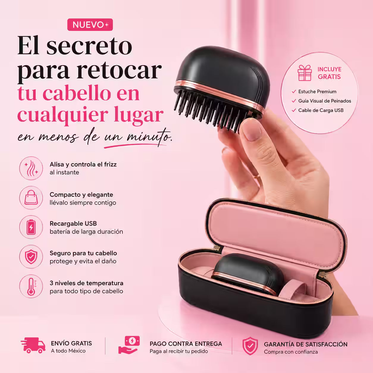 ✨Cepillo Alisador Antifrizz Portátil Recargable